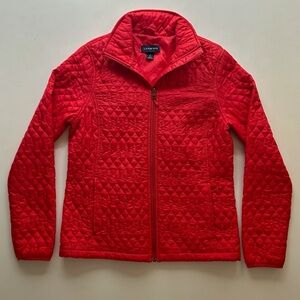 Lands’ End Red Quilted Puffer Jacket Full Zip Adjustable Waist Size S